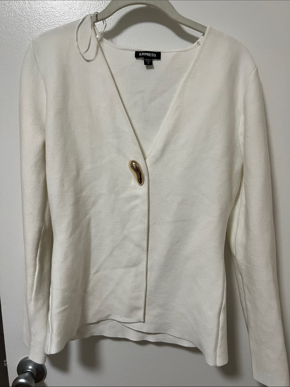 Express Cream V-Neck Cardigan with Gold Accent Button
